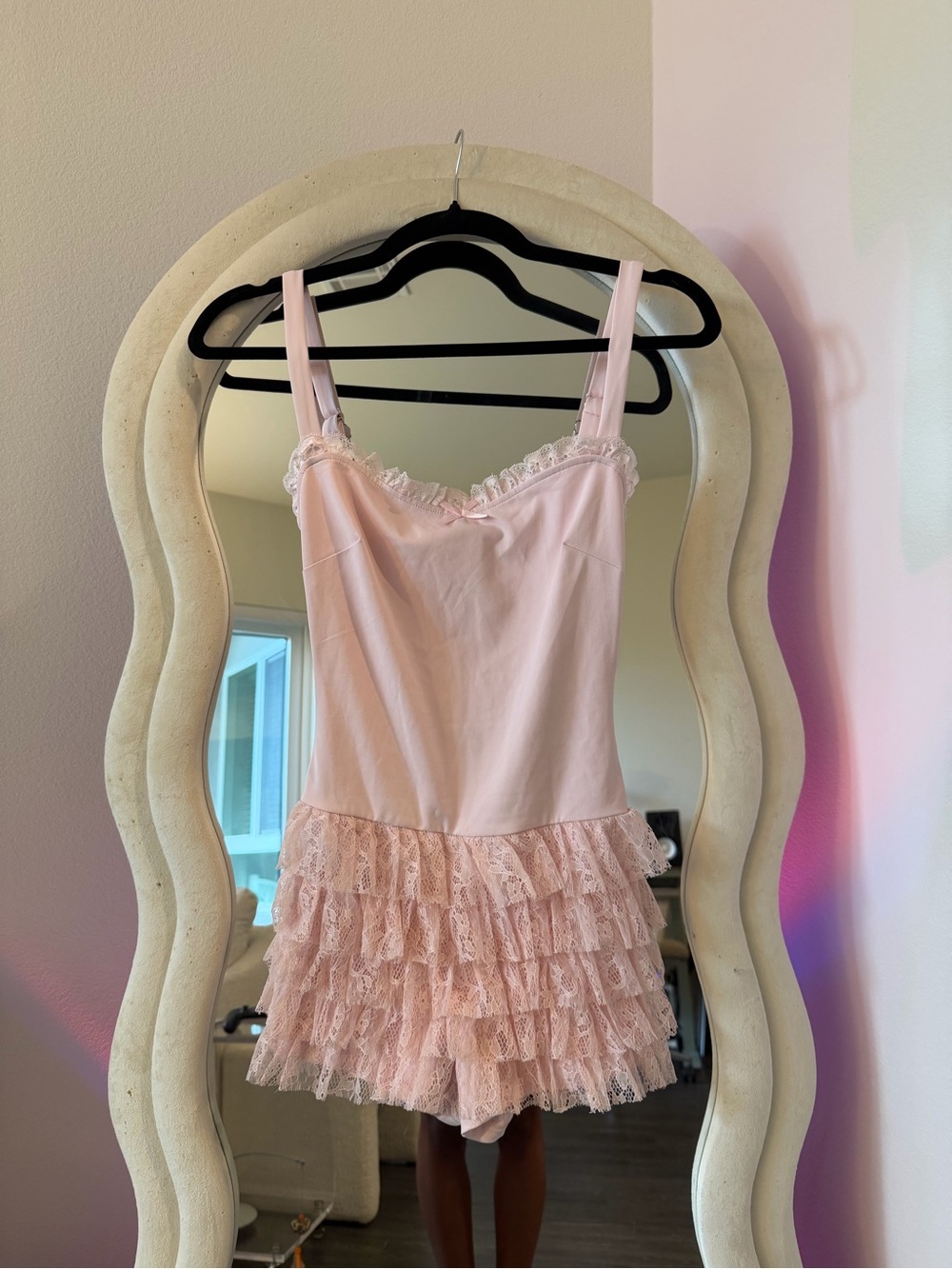 Edikted Soft Pink Lace Tiered Romper